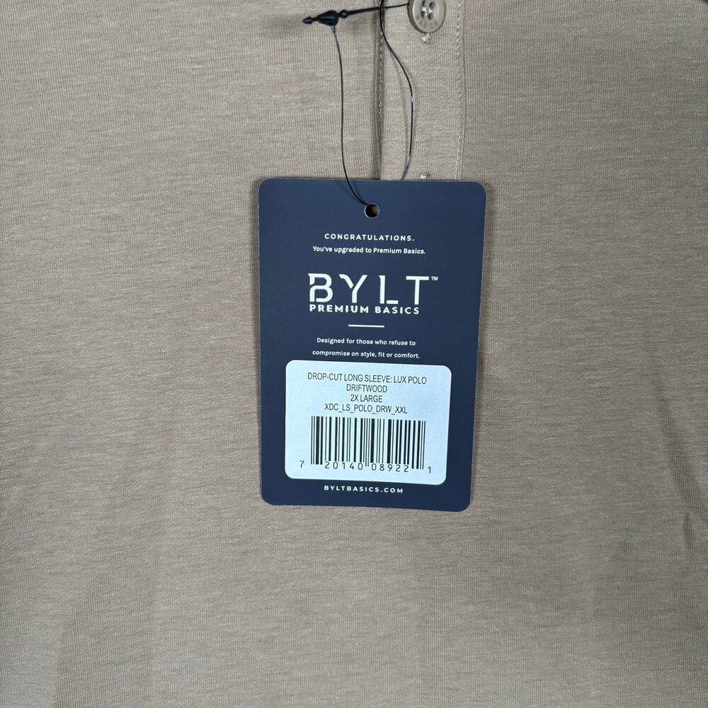BYLT Drop-Cut Long Sleeve Lux Polo XXL Driftwood Fawn NWT - Picture 5 of 7